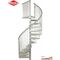 Spindeltreppe Rondo Zink Ø 160 cm mit 13 Steigungen (12 Stufen + 1 Podest) für eine Geschosshöhe von 269,1 - 300,3 cm, mit Stahlblechstufen, inkl. Geländer, alle Stahlteile verzinkt.
