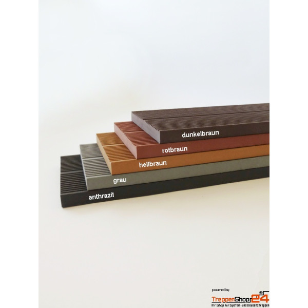 Kunststoffstufen Muster geriffelt, ca. 30 x 2,5 cm, 3 oder 5 cm stark, Farben grau, hellbraun, rotbraun dunkelbraun und anthrazit.