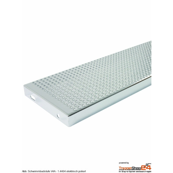 Schwimmbadstufen aus Edelstahl A4, 60 x 25 x 4 cm, Rutschmindernd, Materialstärke 2 mm, roh unbehandelt mit Mehrpreis auch elektrisch poliert erhältlich.