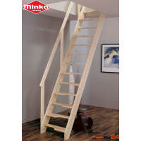 Raumspartreppe Softline mit 13 wechselseitig begehbaren Stufen, 14 Steigungen, komplett aus Fichte naturbelassen für eine Geschosshöhe bis 280 cm, inkl. einseitigem Geländer, Die Raumspartreppe Softline ist ...