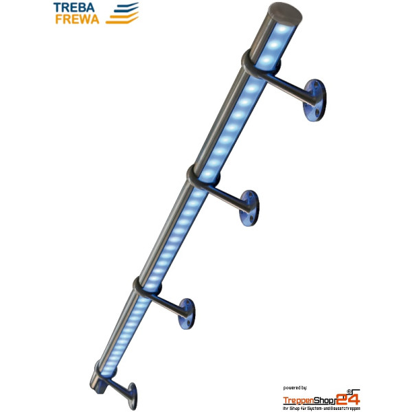 Wandhandlauf mit LED, LR2 LightRail Alu-Handlauf 300 cm aus Aluminium eloxiert Ø 42,4 mm, inkl. 4 Kugelringhalter in Edelstahloptik, 2 Endkappen Edelstahl, 5 Meter LED Belechtungsset und Steckernetzteil. Der Wandhandlauf LR1 ist beliebig erweiterbar.