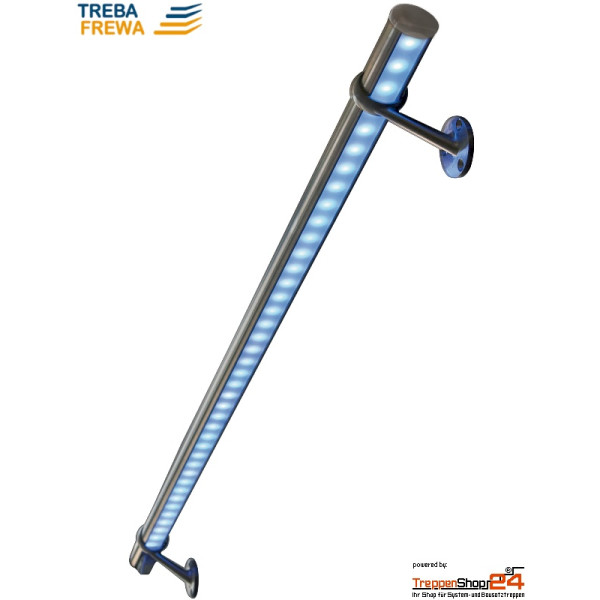 Wandhandlauf mit LED, LR1 LightRail Alu-Handlauf 150 cm aus Aluminium eloxiert Ø 42,4 mm, inkl. 2 Kugelringhalter in Edelstahloptik, 2 Endkappen Edelstahl, 5 Meter LED Belechtungsset und Steckernetzteil. Der Wandhandlauf LR1 ist beliebig erweiterbar.