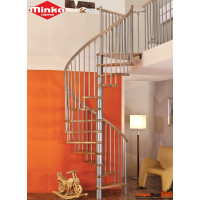 Spindeltreppe Spiral Wood Ø 120 cm, 13 Steigungen (12 Stufen + Podest) für Höhe 242-309 cm, Eichenstufen versiegelt, inkl. Geländer + Holzhandlauf, Metallteile pulverbeschichtet schwarz.
