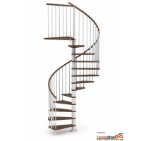 Spindeltreppe Nova Ø 140 cm mit 10 Steigungen (9 Stufen + Podest) inkl. Geländer, Buchenstufen versiegelt, für Höhe 210,5 - 233 cm, Metallteile pulverbeschichtet.