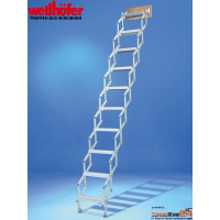 Wellhöfer Scherentreppe mit Stirnbrett und 12 Stufen für eine lichte Raumhöhe von 297 - 320 cm, für kleine Deckenöffnungen ab 80 x 50 cm.