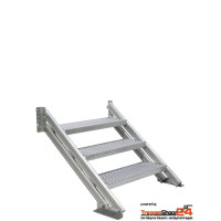 Außentreppe Alaska mit 3 Gitterroststufen 80x27 cm / 4 Steigungen und Aluminiumholmen 70 x 32 mm, ohne Geländer, für eine Geschosshöhe 72 - 81 cm.