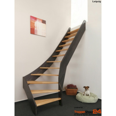 Raumspartreppe Leipzig 12 Steigungen 1/4 gewendelt unten Fichte/Buche