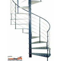 Spindeltreppe Ciclamino G Ø 120 cm, 12 Steigungen 11 Stufen + Podest), Geschosshöhe 216 - 258 cm, Stahlblechstufen 10 mm geschlitzt, inkl. Relinggeländer 5 Untergurte und Handlauf Ø 40 mm.