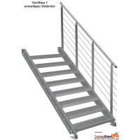 Stahlwangentreppe VariStep mit 8 Gitterroststufen MW30/30 verzinkt für Höhen von 151 - 201 cm, ohne Geländer, erweiterbar auf  für Höhen bis 580 cm.