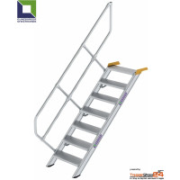 Aluminium Treppe 45° mit 7 Stufen für eine Höhe bis 146 cm, inkl. einseitigem Geländer, Stufen (geriffelt) aus Aluminium, jede Treppe ist eine Maßanfertigung.