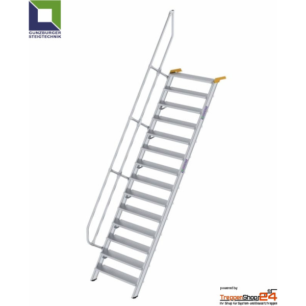 Aluminium Treppe 60° mit 15 Stufen für Höhe 345 bis 367,5 cm, ohne Geländer, Stufen geriffelt, jede Treppe ist eine Maßanfertigung.