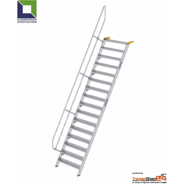 Aluminium Treppe 60° mit 16 Stufen für Höhe 368 bis 390,5 cm, ohne Geländer, Stufen geriffelt, jede Treppe ist eine Maßanfertigung.