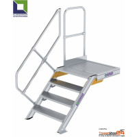 Aluminium Treppe 45° mit Podest, 4 Stufen für Höhe 75,5 bis 95,5 cm, inkl. einseitigem Geländer, Stufen geriffelt, jede Treppe ist eine Maßanfertigung.