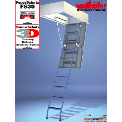 Wellhöfer Bodentreppe StahlBlau FS30 WS3D mit...