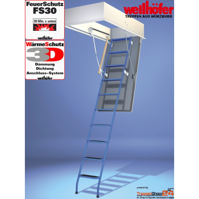 Bodentreppe StahlBlau FS30 WS3D 130 x 60 cm