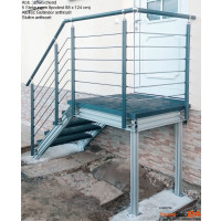 Außentreppe Alaska V3 mit Podest, 3 - 15 Steigungen mit Kunststoffstufen anthrazit oder grau und Aluminiumwangen 140 x 40 mm eloxiert, ohne Geländer, für eine Geschosshöhe 54 - 306,5 cm. Gegen Mehrpreis erweiterbar und mit Geländer lieferbar.