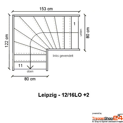 Raumspartreppe Leipzig 12 Steigungen 1/4 gewendelt oben Fichte/Buche