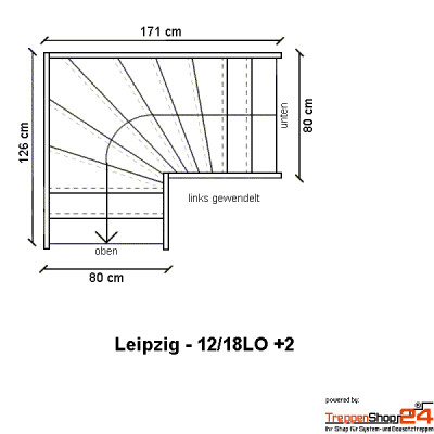 Raumspartreppe Leipzig 12 Steigungen 1/4 gewendelt oben Fichte/Buche