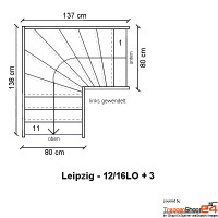 Raumspartreppe Leipzig 12 Steigungen 1/4 gewendelt oben Fichte/Buche