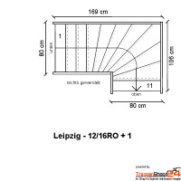 Raumspartreppe Leipzig 12 Steigungen 1/4 gewendelt oben Fichte/Buche
