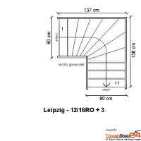 Raumspartreppe Leipzig 12 Steigungen 1/4 gewendelt oben Fichte/Buche