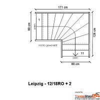 Raumspartreppe Leipzig 12 Steigungen 1/4 gewendelt oben Fichte/Buche