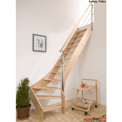 Raumspartreppe Solling 13 Steigungen 1/4 gewendelt oben Fichte/Buche/Birke
