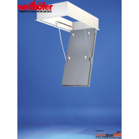 Wellhöfer Futterkasten mit WärmeSchutz 3D, Futterkastenhöhe 25 cm, stabiler Futterkasten 18 mm Multifunktionsplatte, folienbeschichtet, weiß, für tragende Zwecke im Feuchtbereich geeignet (EN 13986-P5), 25 cm hoch mit umlaufender Hohlkammer-Dichtung, Deckel 16 mm Holzspanplatte Melaminharzbeschichtet weiß mit umlaufender Möbelkante, inkl. WärmeSchutz 3D, bauteilgeprüfte Werte, Dämmwert U-Wert = 0,8 W/(m²K); Dichtklasse 4; Dichtwert Bodentreppe a=0,01, Dichtwert Deckenanschluss-System a=0,02, ohne Leiter, Lieferung inkl. weißem Kunststoffleisten-Stecksystem, Bedienstab und Montageanleitung. Standardmaße für lichte Öffnung:
