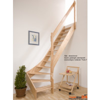 Raumspartreppe Solling 1/4 gewendelt mit 12 Steigungen (11 Stufen) aus Eiche unbehandelt, für Geschosshöhe bis 258 cm, ohne Geländer. Gegen Mehrpreis mit 13, 14 oder 15 Stg. auch als Maßanfertigung möglich!