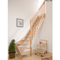 Raumspartreppe Solling 13 Steigungen 1/4 gewendelt oben Eiche/Ahorn/Nussbaum