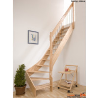 Raumspartreppe Solling 13 Steigungen 1/4 gewendelt oben Eiche/Ahorn/Nussbaum