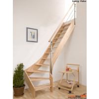 Raumspartreppe Solling 13 Steigungen 1/4 gewendelt oben Eiche/Ahorn/Nussbaum
