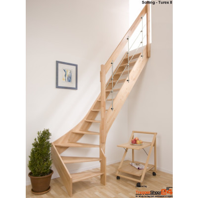 Raumspartreppe Solling 15 Steigungen 1/4 gewendelt oben Eiche/Ahorn/Nussbaum