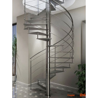 Spindeltreppe Ciclamino A Ø 160 cm, 12 Steigungen 11 Stufen + Podest), Geschosshöhe 240 - 270 cm, Stahlblechstufen 10 mm geschlitzt, inkl. Edelstahl-Relinggeländer 5 Untergurte Ø 10 mm und Handlauf Ø 42,4 mm.