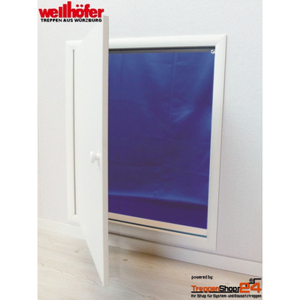 Wellhöfer Kniestocktür Maßanfertigung für Wandöffung B 30-70 x H 150-180 cm, ohne WärmeSchutz, Rahmentiefe 10 cm, Türblatt beidseitig weiß beschichtet.