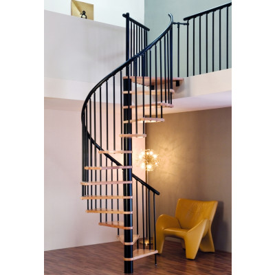 Spindeltreppe Spiral Effect Ø 160 cm schwarz / Buche