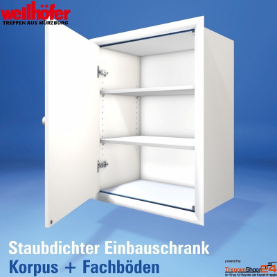 Wellhöfer Kniestocktür mit Korpus (staubfreier Einbauschrank) der kleine Einbauschrank in Maßanfertigung für ein Wandöffung B 20-70 x H 45-100 cm, ohne WärmeSchutz, Korpustiefe 15 - 40 cm, Türblatt beidseitig weiß beschichtet.