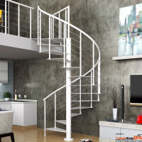 Spindeltreppe SLIM Ø 140 cm mit 10 Steigungen (9 Stufen + Podest) inkl. Relinggeländer, für Höhe 210,5-233 cm, Stahlblechstufen 10 mm, Metallteile pulverbeschichtet.