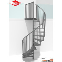 Spindeltreppe Portofino Ø 120 cm, 13 Steigungen (12 Stufen + Podest) für Höhe 210-300 cm, Stahlblechstufen, inkl. Einzelstabgeländer mit Kunststoffhandlauf, Metallteile pulverbeschichtet grau, schwarz oder weiß.