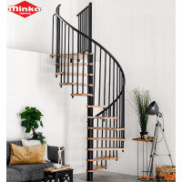 Spindeltreppe Spiral Smart Ø 160 cm, 13 Steigungen (12 Stufen + Podest) für Höhe 171-305,5 cm, Buchenstufen versiegelt, inkl. Geländer mit Kunststoffhandlauf, Metallteile pulverbeschichtet schwarz, grau oder weiss.