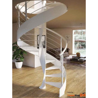 Spindeltreppe Ortensia C Steel Ø 120 cm, 12 Steigungen (11 Stufen + Podest), Geschosshöhe 240 - 270 cm, mit Aussen- und Innenwange mit Stahlblechstufen 10 mm, inkl. Relinggeländer mit 5 Untergurten aus Edelstahl, alle Metallteile pulverbeschichtet.